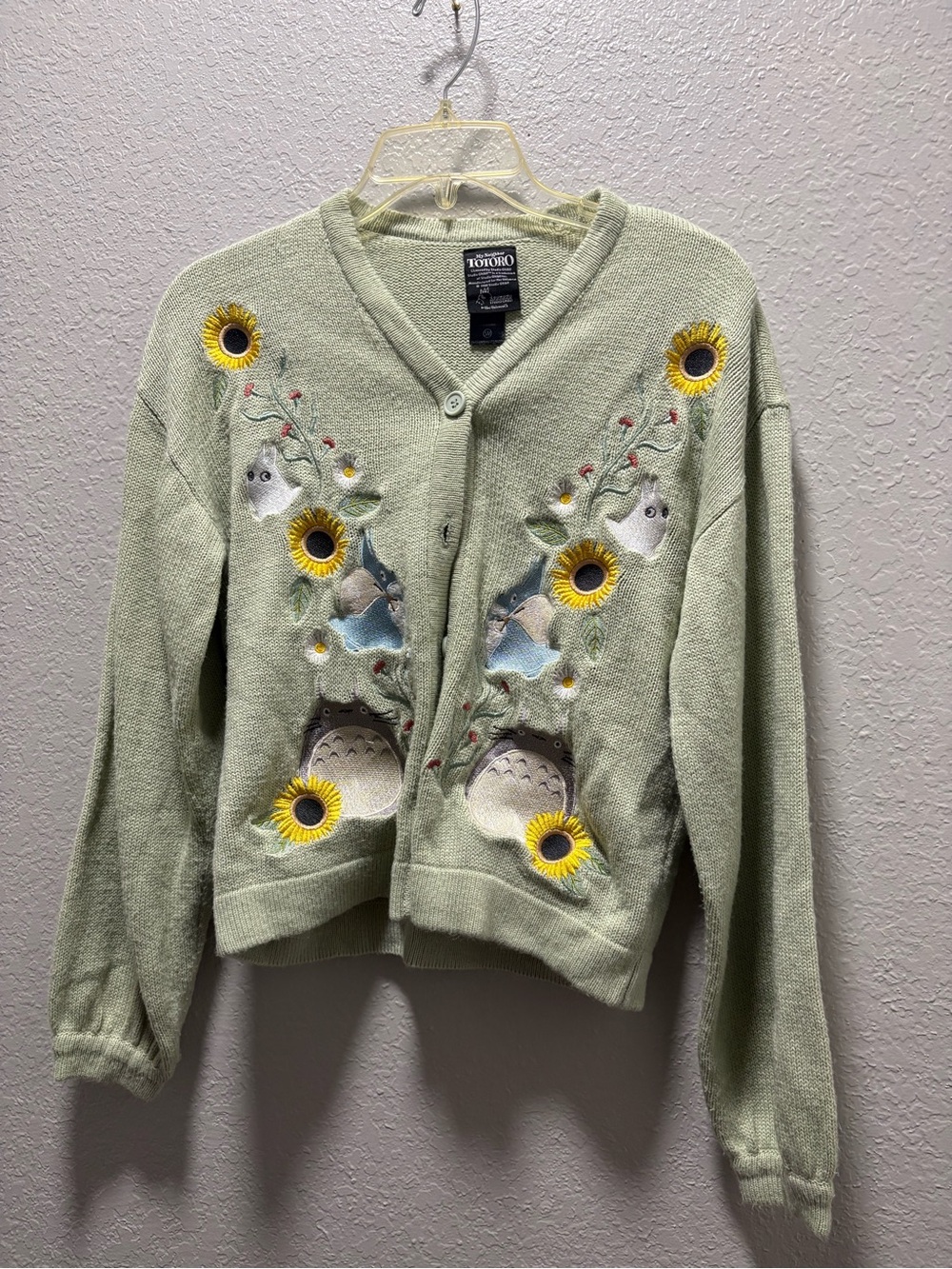 Totoro Sunflower Embroidered Cardigan - Light Green